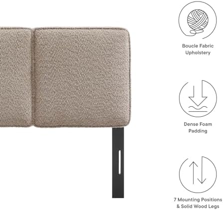 Modway Lindee Twin Size Upholstered Headboard with Slate Boucle Fabric - Pillow Style Headboard for Kid's Room or College Dorm - Fabric Twin Headboard with Adjustable Mounting Positions