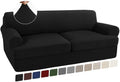 Turquoize 3 Piece T Cushion Sofa Slipcovers Stretch Couch Cover Furniture Covers with 2 Individual T Cushion Covers, Machine Washable (2 Cushion Sofa, Black)