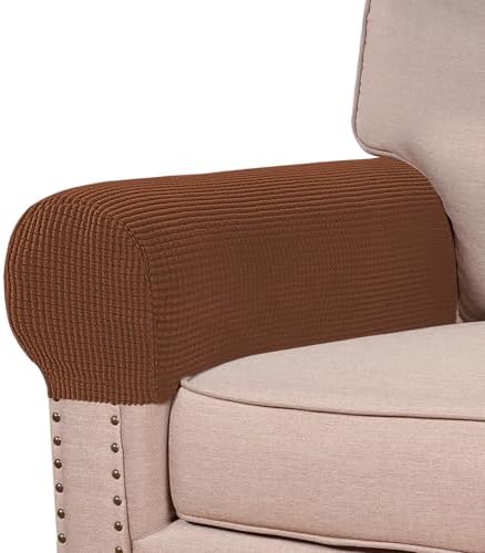 Turquoize Stretch Armrest Covers for Chairs and Sofas Couch Arm Covers for Sofa Spandex Jacquard Armrest Cover Anti-Slip Furniture Protector Armchair Slipcovers for Recliner Set of 4, Caramel
