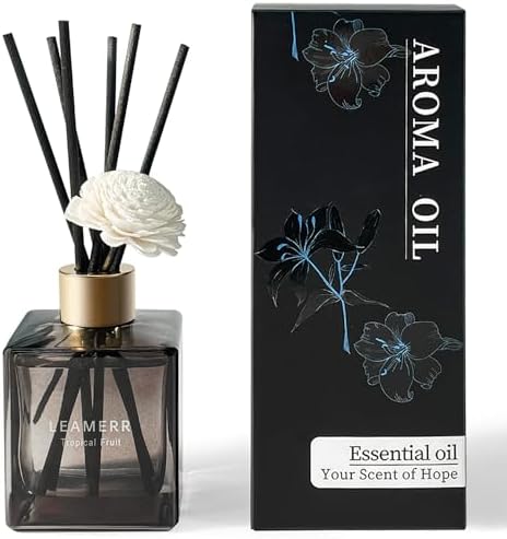 Reed Diffuser Set, 6.1 oz (180 ml) Tropical Fruit Scented Diffuser with Sticks Long-Lasting Home Fragrance Reed Diffuser for Home Room Office Bathroom Shelf Decor
