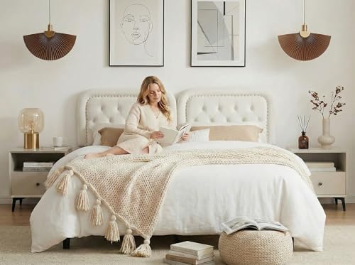 Tufted Upholstered Headboard King Size, Button Adjustable Height King Head Board Only, Sturdy and Durable Solid Wood with Nailhead Trim Headboards, Ideal for Bedroom, Dorm, Guest Room,Beige