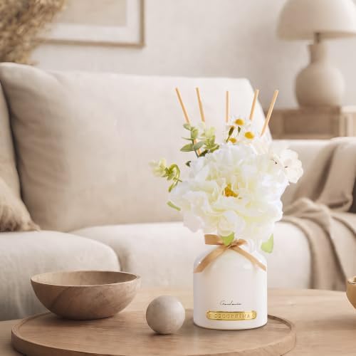 Gardenia Reed Diffuser Set with Flowers, 6.76 fl oz