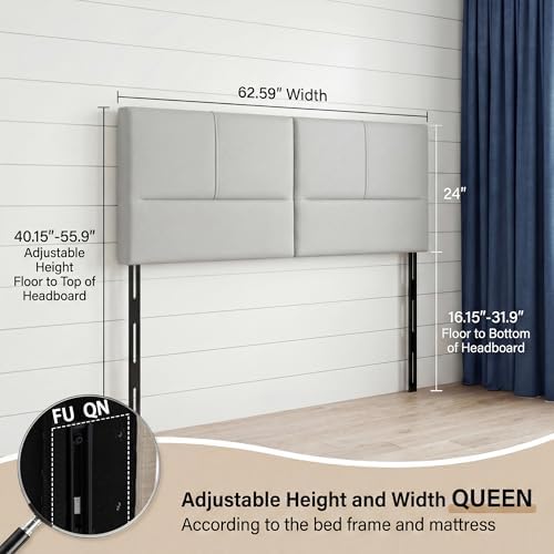 HAOBO Home Upholstered Queen Headboard Only, Faux Leather Panel Beige Gray