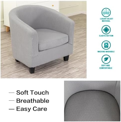NILUOH Stretch Club Chair Slipcover 2-Piece Set for Barrel & Tub Chairs, Soft Armchair Cover - Removable Washable Furniture Protector, Living Room Armchair Cover,Light Grey