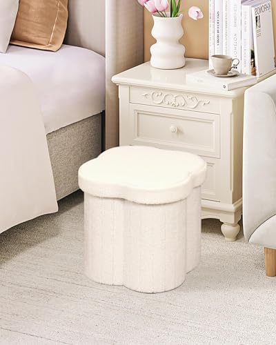 B FSOBEIIALEO Storage Ottoman Cube,12.6" Flower Shaped Ottomans,Cream White