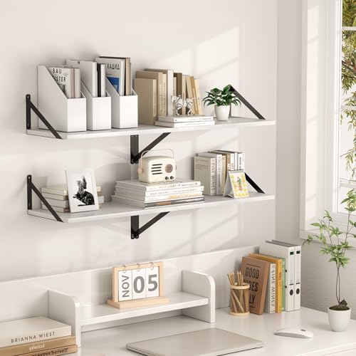 Heimlove 40W x 12D Deep Floating Shelves Set of 2 White
