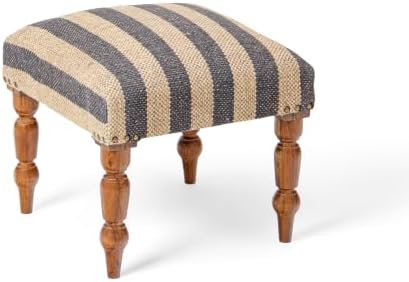 Handmade Jute Ottoman Stool with Wooden Legs | Square Upholstered Foot Rest & Accent Seating | Woven Vanity Stool for Living Room, Bedroom, Hall, Entryway & Home Décor (White)