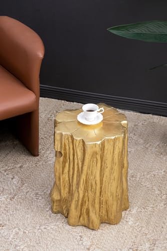 13.5""x13""x20"" Gold Magnesium Faux Tree Stump Accent Stool, Decorative Side Table for Living Room, Bedroom, Entryway, Office, Modern Indoor Plant Stand, T2-43311-DS