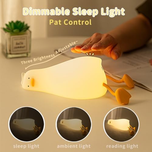 Duck Night Light LED, Lying Flat Silicone Duck Lamp, 3-Level Dimmable Cute Night Light, Rechargeable Touch Bedside Lamp, Nursery Baby Kids Room Decor, Breastfeeding Toddler Light
