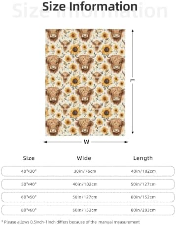 Sunflower Highland Cow Blanket 40"x50", Soft Lightweight Throw Blanket for Kids Teens Adults, All Season Cozy Decorative Blanket for Sofa Bed Couch Travel