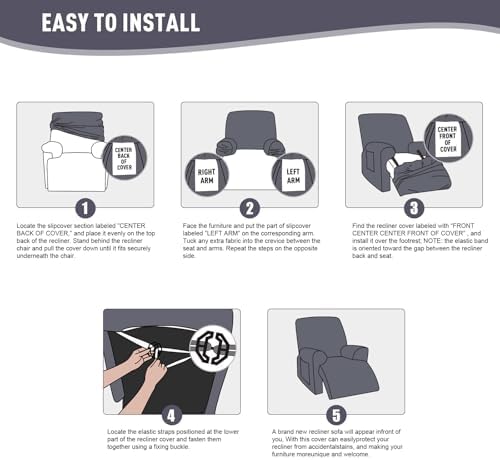 KinCam Oversized Recliner Chair Covers, Reclining Cover, Light Gray