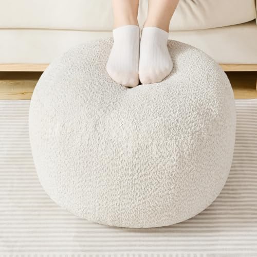 SHOUREN Stuffed Round Ottoman,Pouf Ottoman Foot Rest,20 X 15,White