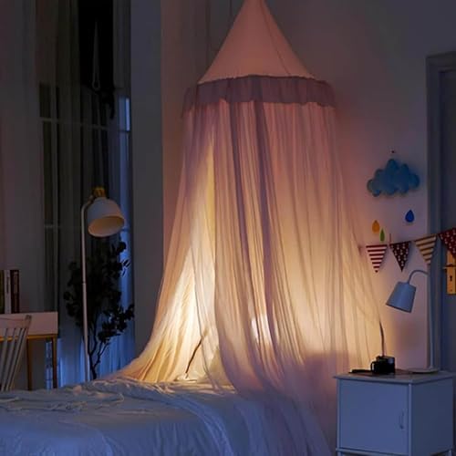 Pink Girls Bed Canopy,Star‑Light Double‑Layer Mosquito Net,Reading Nook