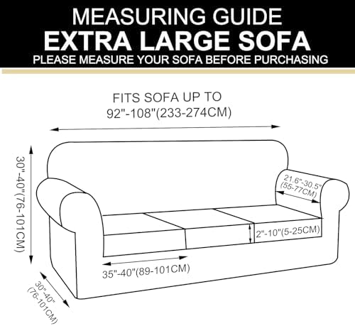 U-NICE HOME 4 Pieces Oversized Stretch Couch Cover Slipcover, Black