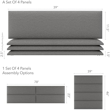 Vänt Wall Mounted Headboard Panels, King/Twin, Boucle Grey