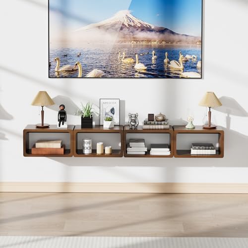 Bamboo Floating Nightstand with Storage Drawer and Modern Open Shelf Cubby，Bedroom, Living Room, Kitchen, Tool Room for use.