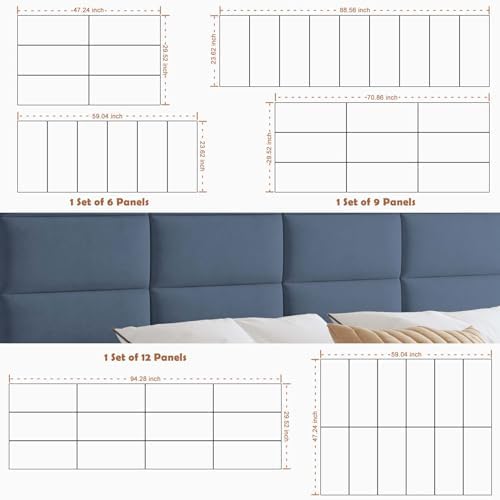 IFNOW Wall Mounted Headboard, Peel and Stick Panels, Navy Blue, Queen