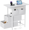 Yenlure Small Side Table with Charging Station, Narrow Nightstand Bedside Tables with Storage Pocket for Living Room Bedroom, Sofa End Table with USB Ports and Power Outlets for Small Spaces