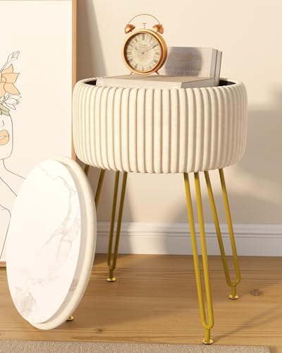 IBUYKE Storage Footrest Chair Ottoman, Makeup Vanity Stool, White LG-20M