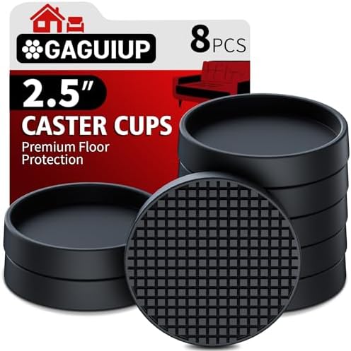 Furniture Coasters, 8PCS 2.5" Furniture Caster Cups for Hardwood Floors, Rubber Furniture Pads Non Slip Furniture Grippers, Bed Couch Stoppers to Prevent Sliding - Protect All Types of Flooring, Black