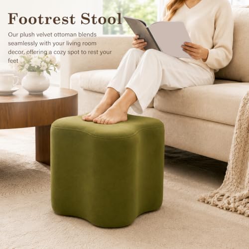 Flower-Shaped Ottoman Foot Stool, 15.7" Velvet Accent Ottoman
