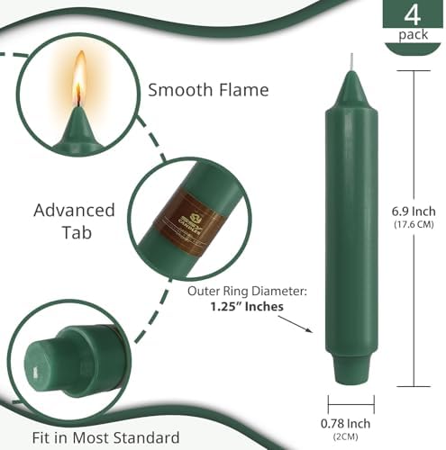 NJAO HOO Decor Dark Green Short Taper Candle 7 Inch Candlesticks Unscented Dripless Tapered Candle Set for Home Decor Wedding Party Dinner Candles, 4 Pack
