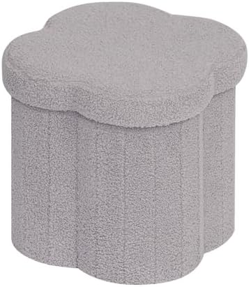 B FSOBEIIALEO Storage Ottoman Cube, 15" Flower Shaped Ottomans, Grey