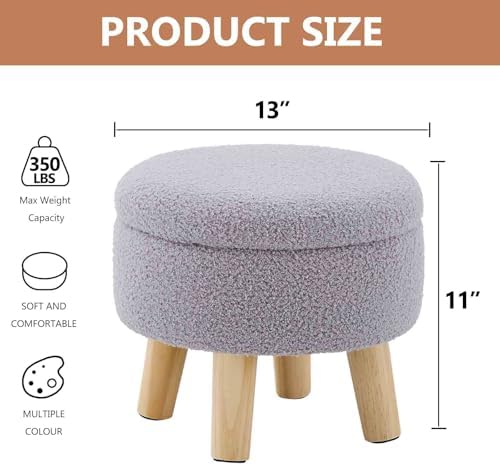 Wimarsbon Round Storage Ottoman,Footstool with Padded Seat and Wood Legs