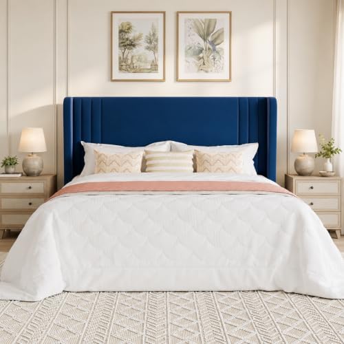 SHA CERLIN Full Velvet Upholstered Bed Frame, Wingback Headboard, Blue
