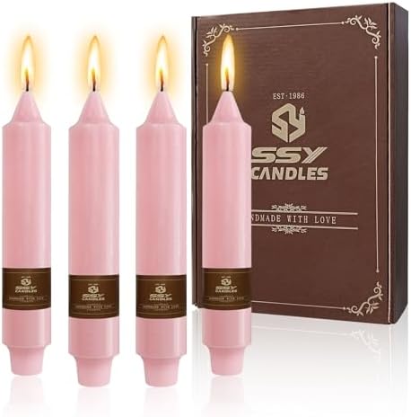 NJAO HOO Pink Short Taper Candle 7 Inch Candlesticks Unscented Dripless Tapered Candle Set for Home Decor Wedding Party Dinner Candles, 4 Pack