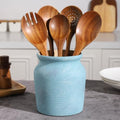 Ceramic Farmhouse Kitchen Utensil Holder for Countertop, Rustic Cooking Utensil Holder Crock Fit for Kitchen Counter. Blue Series.