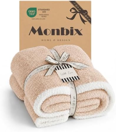 Monbix Soft Twin Blanket for Bed-Cozy Warm Reversible Knitted Blankets