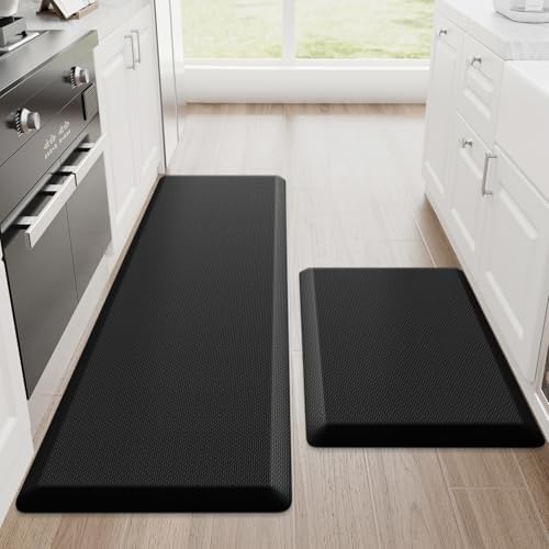 StepRite 1-Inch Kitchen Mats for Floor, 2-Piece Anti-Fatigue Rugs, Black
