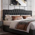 Iroomy Upholstered Full Headboard, Button Diamond Tufted Headboard with Adjustable Height and Solid Wood Leg, Velvet Padded Headboards for Full Size Bed, Modern Head Board, Dark Grey