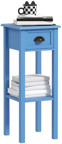 HOMCOM Narrow End Table with Drawer and Bottom Shelf Set of 1 Light Blue