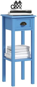 HOMCOM Narrow End Table with Drawer and Bottom Shelf Set of 1 Light Blue