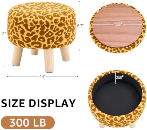 Wimarsbon Round Storage Ottoman,Footstool with Padded Seat and Wood Legs