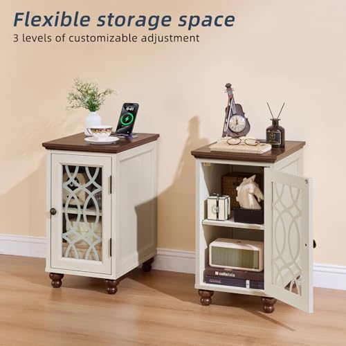 Joaxswe Narrow Side Table Set 2 with Charger, Glass Door Storage