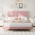 GAOMON Queen Bed Frame with Adjustable Headboard, Velvet Upholstered Platform Queen Size Bed Frame, Vertical Channel Tufted, Strong Wooden Slats, No Box Spring Needed, Easy Assembly, Pink