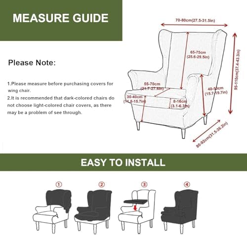 HAOYONG Wing Chair Slipcovers 2 Pieces Stretch Spandex Wingback Chair Covers Slipcover Elastic Chair Slip Covers Washable Armchair Slipcover Protector Cover for Living Room and Bedroom