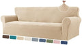 ZNSAYOTX 1 Piece Stretch X-Large Couch Cover (92"-112") New-Houndstooth Texture, Thick Sofa Covers for 3 Cushion Oversized Couch Universal Sofa Slip Cover with Elastic Bottom & Buckle, Khaki
