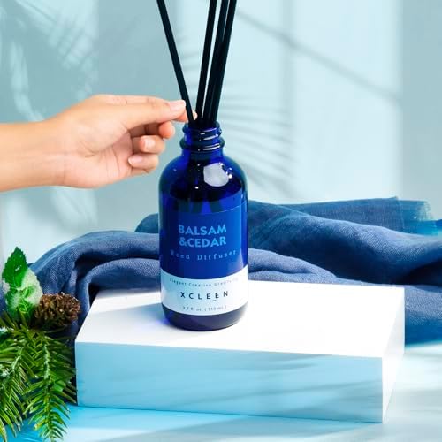 Xcleen Reed Diffusers for Home, Balsam & Cedar Diffuser with Sticks, 3.7 Oz Scented Fragrance Oil Diffuser for Bedroom, Bathroom Decor