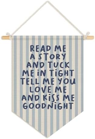 Wheatwin Kids Bedroom Decor, Read Me a Story and Kiss Me Good Night Wall Hanging Pennant Flag Banner, Kids Room Wall Decor for Boys Girls Toddler Nursery Bedroom 15x11 Inch