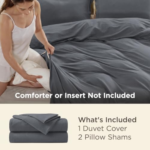 Bedsure Duvet Cover Queen Size, 3Pcs Double Brushed Bedding Set, Dark Grey