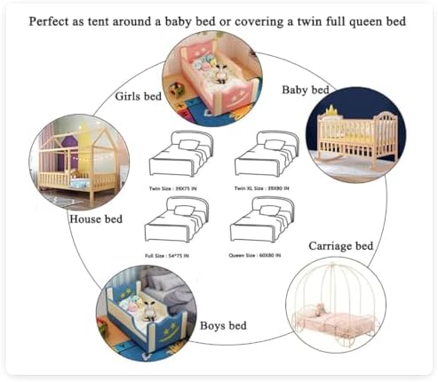 Bed Canopy with Star Lights, Gold Star Princess Canopy for Bed,Extra Large Dome Mosquito Net Reading Nook Bed Canopy for Girls Twin Full Queen Size Bed,Ivory
