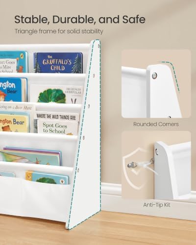 SONGMICS Kids Bookshelf, 4-Tier Toddler Bookcase, 24.6 x 9.8 x 23.6 Inch