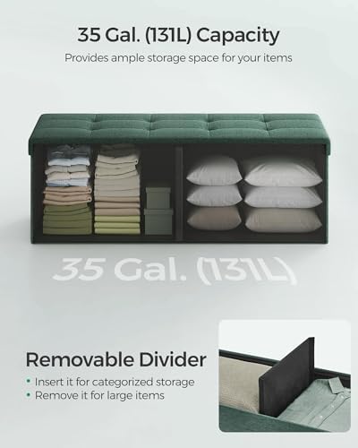 SONGMICS 43.3 Inches Folding Storage Ottoman Bench, Load 660 lb