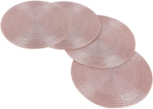 ALPHA Living HOME Beaded Placemats 13 Inch Pink Round Glass Table Mats