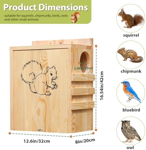 Large Squirrel House for Outside, Wooden Squirrel Box with Predator Guard