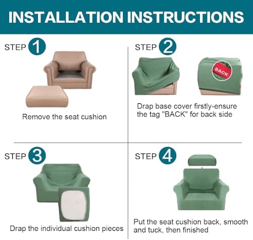 Turquoize 2 Piece Chair Covers Armchair Slipcovers for Living Room Armchair Sofa Cover with Individual Cushion Covers Feature Jacquard Fabric (Chair, Loden Frost)